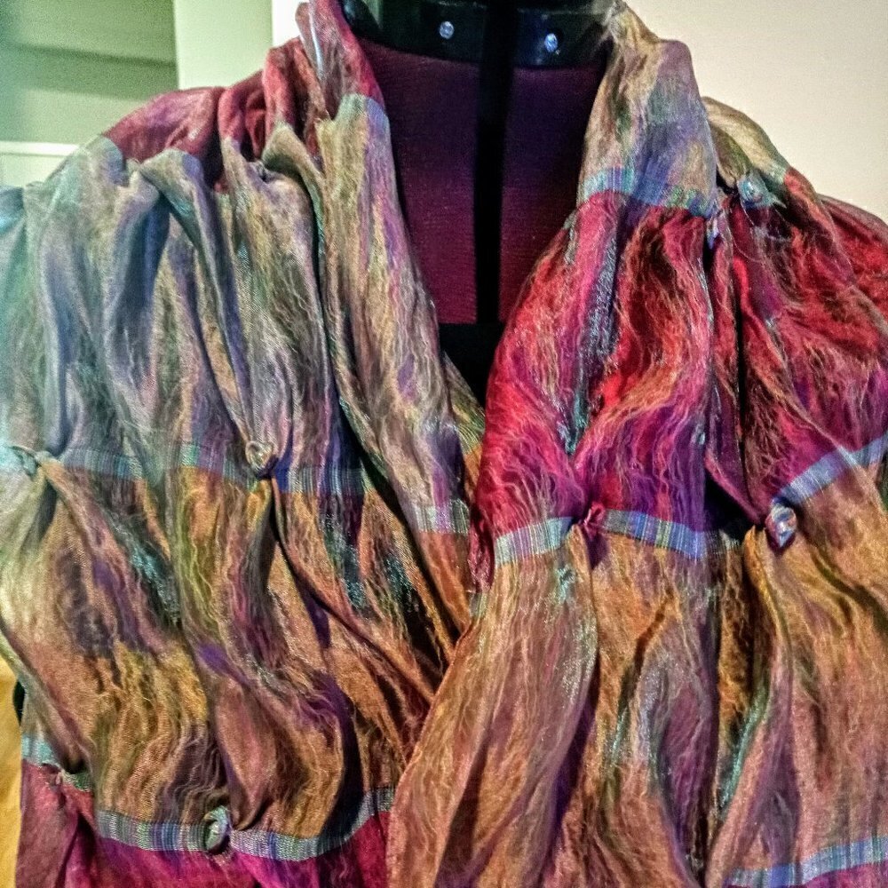 Beaded Multi-Color Silk Oblong Tufted Scarf Wrap